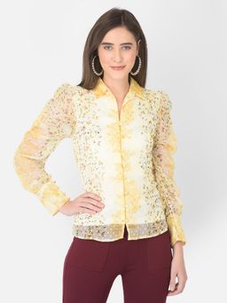 Latin Quarters - Yellow Full Sleeves Collar Neck Casual Printed Shirt