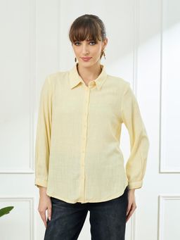 Latin Quarters - Yellow Full Sleeves Collar Neck Casual Solid Shirt