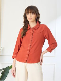 Latin Quarters - Rust Three Fourth Sleeves Collar Neck Casual Solid Shirt