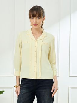 Latin Quarters - Yellow Three Fourth Sleeves Collar Neck Casual Solid Shirt