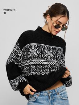 The Souled Store - Womens Black Raven Oversized Sweater