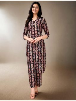 Gahan - Blended Muslin Ethnic Motif Printed Brown Kurta & Pant Co-Ord (Set of 2)