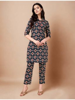 Gahan - Cotton Ikat Printed Navy Blue Kurta & Pant Co-Ord (Set of 2)