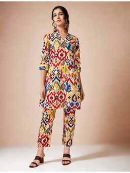 Gahan - Cotton Ikat Printed Multi Color Angrakha Kurta & Pant Co-Ord (Set of 2)