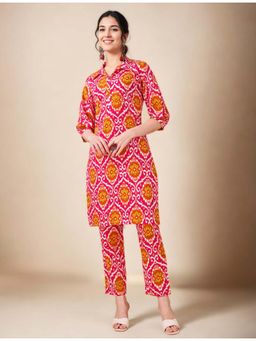 Gahan - Cotton Ikat Printed Pink Kurta & Pant Co-Ord (Set of 2)