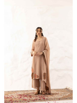 Ajiesh Oberoi - Nude Anika Kurta with Palazzo and Dupatta (Set of 3)