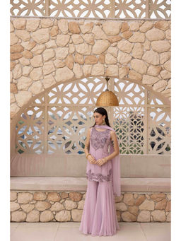 Ajiesh Oberoi - Lavender Shama Kurti with Sharara and Dupatta (Set of 3)