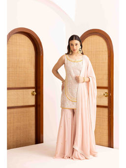 Ajiesh Oberoi - Peach Kurti with Sharara and Dupatta (Set of 3)