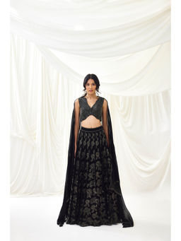 Lavanya Ahuja - Black Embroidered Organza Lehenga with Blouse and Dupatta (Set of 3)