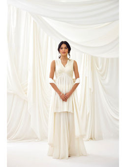 Lavanya Ahuja - Ivory Sharara with Embroidery Peplum Top and Dupatta (Set of 3)