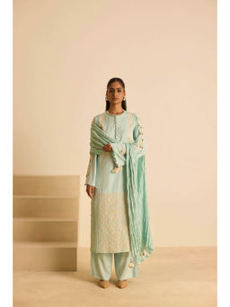 Inej - Green Front Panel Kurta with Pant and Dupatta (Set of 3)