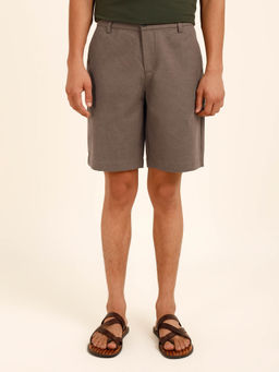 Andamen - Brown Brushed Cotton Lycra Short-Regular Fit