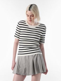ONLY - Womens Striped Regular Fit White T-Shirt