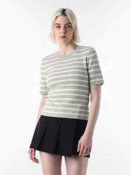 ONLY - Womens Striped Regular Fit Green T-Shirt