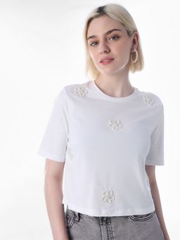 ONLY - Womens Embroidery Boxy Fit White T-Shirt