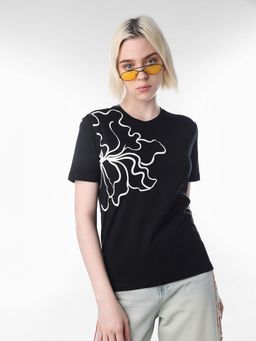 ONLY - Womens Self Design Regular Fit Black T-Shirt