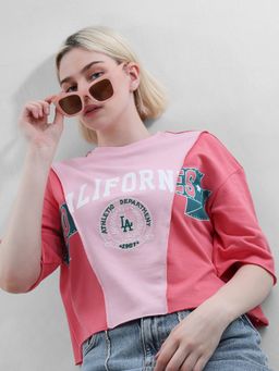 ONLY - Womens Typography Regular Fit Pink T-Shirt