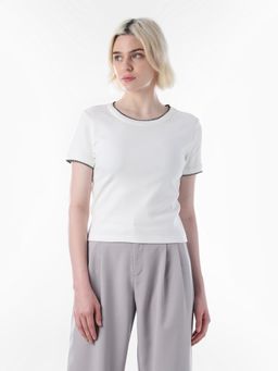 ONLY - Womens Solid Regular Fit White T-Shirt