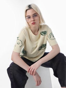 ONLY - Womens Typography Loose Fit Yellow T-Shirt