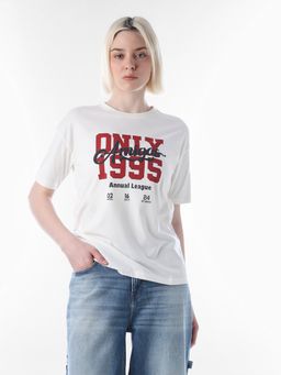 ONLY - Womens Typography Loose Fit White T-Shirt