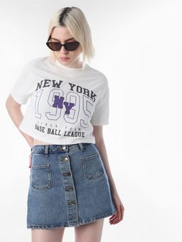 ONLY - Womens Typography Regular Fit White T-Shirt