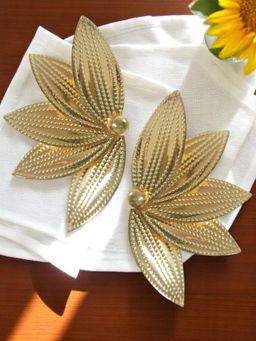 OOMPH - Gold Large Leaf Drop Earrings - Party Wear Statement Look - Fashion