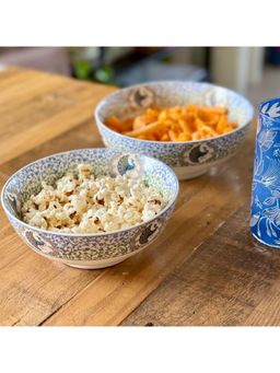 Golden Queens - Indian Peafowl Serving Bowls Microwave Safe, 7 Inch & 8 Inch (Pack of 2)