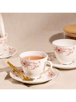 Golden Queens - Country Blossoms Cup & Saucer Set, Handcrafted in India (4 Cups & 4 Saucer)