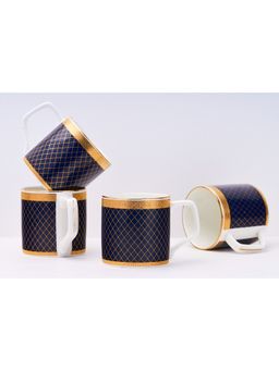 Golden Queens - Midnight Blue & Gold Tea Cups Handcrafted In India, Gold Detailing (Pack of 6)