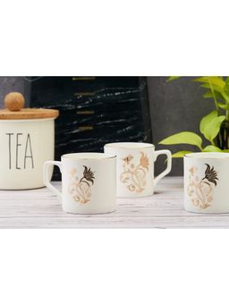 Golden Queens - Gold & White Florals Tea Cups Handcrafted In India, Gold Detailing (Pack of 6)