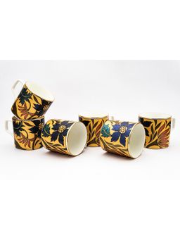 Golden Queens - Metallic Yellow Tea Cups , Handcrafted in India, Gold Rim (Pack of 6)