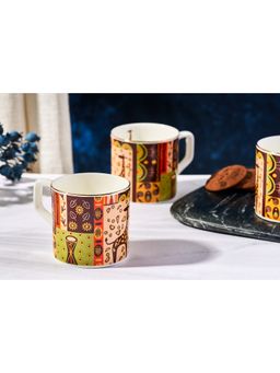 Golden Queens - Abstract Indian Art Tea Cups, Handcrafted in India, Gold Rim (Pack of 6)