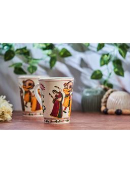 Golden Queens - Dance Of Harmony Mugs Handcrafted In India, Gold Rim (Pack of 2)