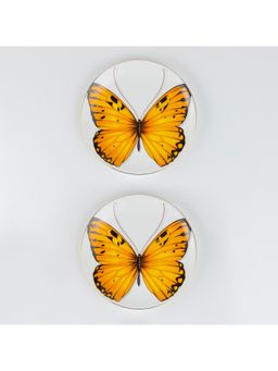 Golden Queens - Monarch Butterfly In Yellow Snack Plates Gold Rim (Pack of 4)