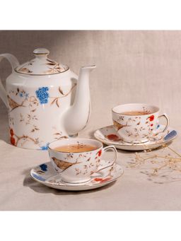 Golden Queens - Blooming Birdsong Tea Service Set For Hosting - 13 Piecs24 Carat Detail