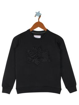 Monte Carlo - Girls Black Cotton Blend Embroidered Sweatshirt