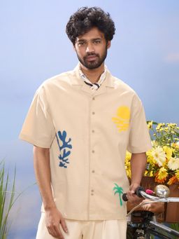 The Souled Store - Originals Holiday Patch Oversized Beige Shirt