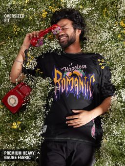 The Souled Store - Official Tss Originals Hopeless Romantic Oversized Black T-Shirt