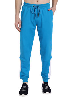 AM SWAN - Cotton Rich Lycra With Contrast Pannel Solid Joggers In Blue