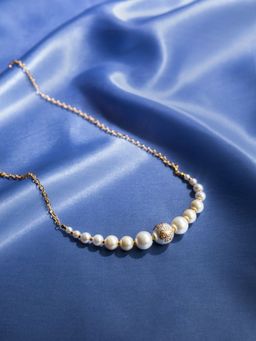PRITA - Flower Embossed Pearl Link Gold Plated Necklace