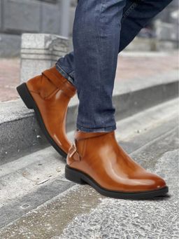 Carlton London - Tan Solid Buckle Boots