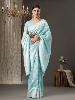 Akhilam - Womens Cotton Silk Turquoise Woven Design Designer Saree with Unstitched Blouse