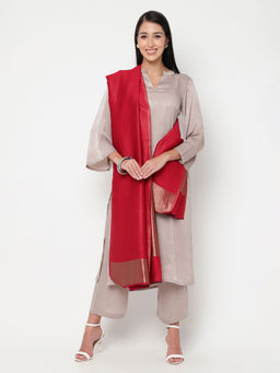 La Vastraa - Reversible Gold Wool Silk Stole Red
