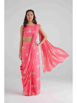 Pasha India - Hot Pink Ready Saree with Stitched Blouse