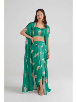 Pasha India - Jade Green Fusion Skirt with Stitched Blouse and Cape (Set of 3)