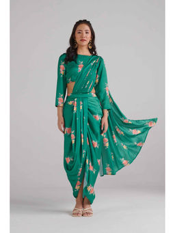 Pasha India - Jade Green Lungi Saree with Stitched Blouse