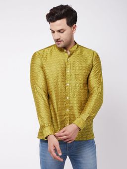 Vastramay - Mens Mustard Yellow Silk Blend Ethnic Shirt