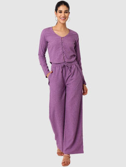 Freehand - Women Fitted Textured V-Neck Full Sleeves High-Rise Co-Ord Set