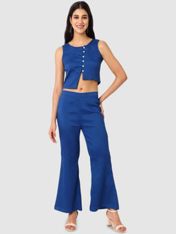 Freehand - Women Fit and Flared Textured Round Neck Sleeveless Mid-Rise Co-Ord Set