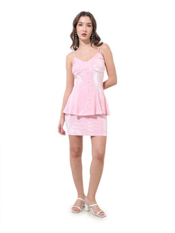 Freehand - Women Fitted Solid Sleeveless Mid-Rise Pink Co-Ord Set